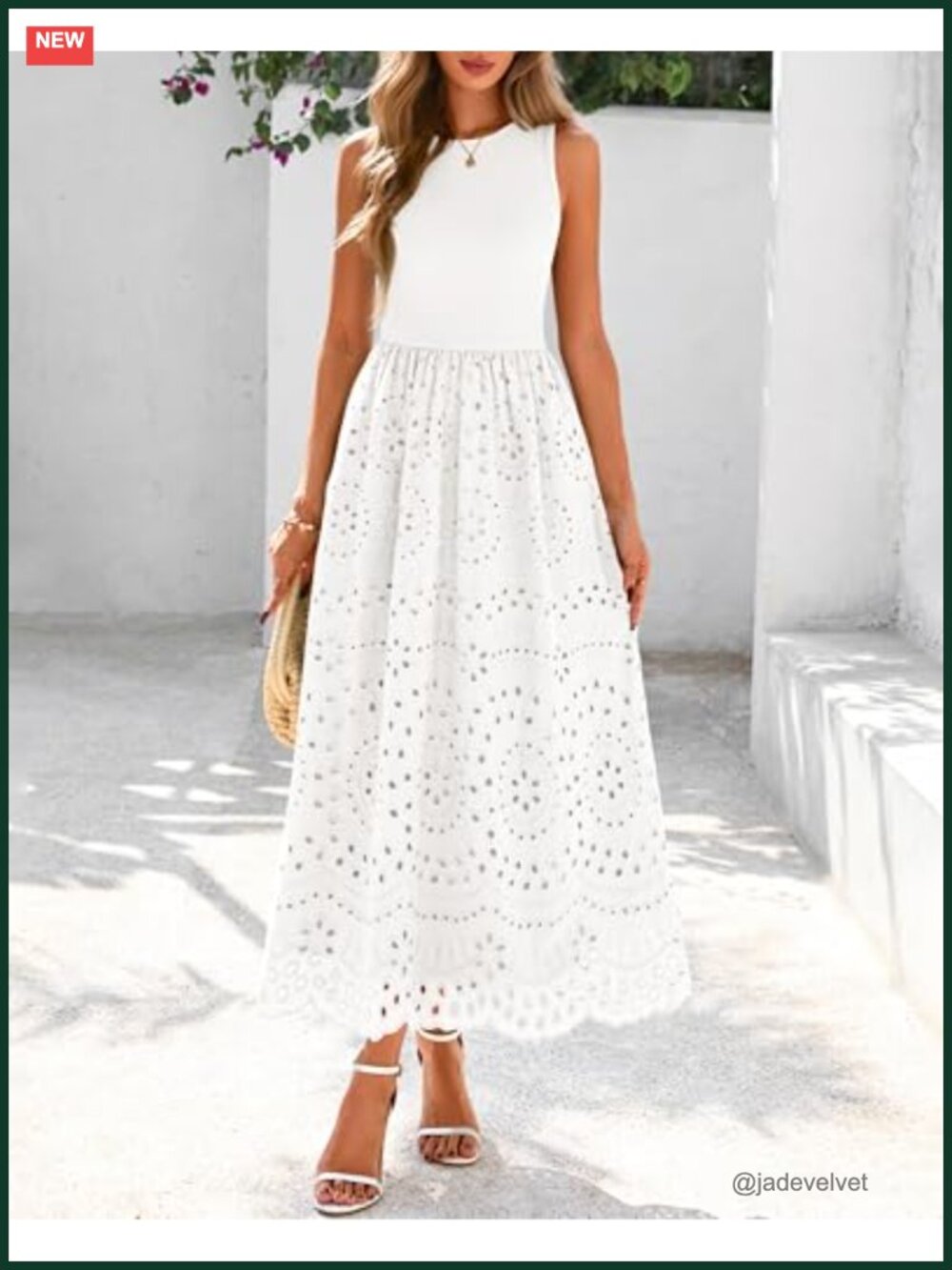 Sleeveless Lace Eyelet Cotton Maxi Dress with Pockets Boho Summer Sundress - Picture 2 of 6